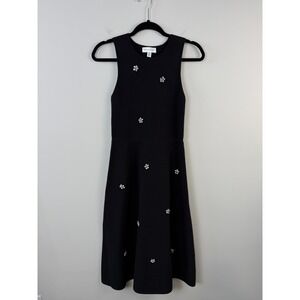 Free Assembly Sweater Dress Black XS Floral Rhinestone Midi Fit & Flare